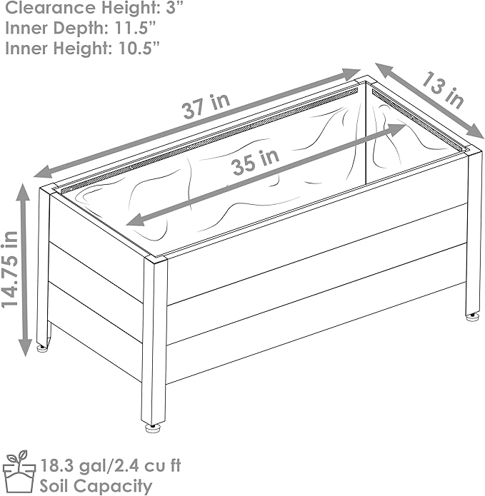 Sunnydaze Acacia Wood Rectangular Planter Box - 14.75" H Wooden Raised Garden Bed with Removable Polyethylene Planter Bag - Brown