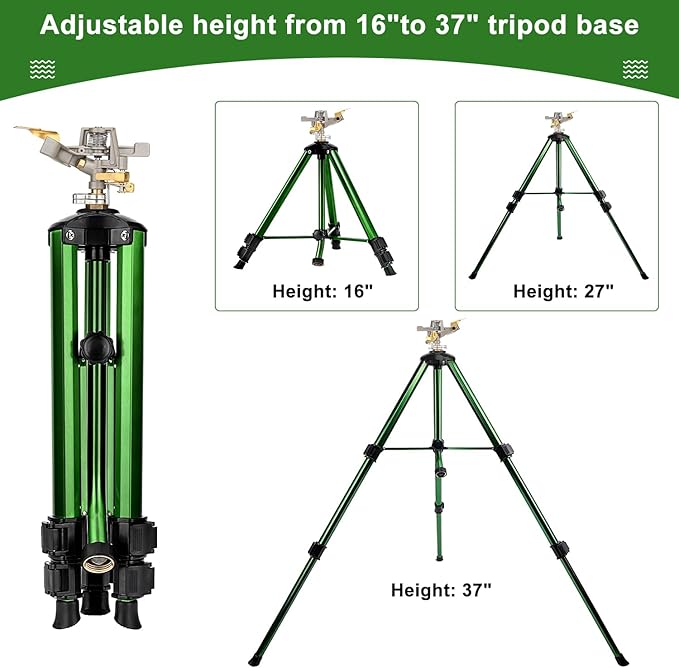 Keten Impact Sprinkler on Tripod Base, 2 Pack Lawn Sprinklers for Yard with 360 Degree Large Area Coverage, Extra Tall Heavy Duty Water Sprinkler for Lawn/Yard/Garden