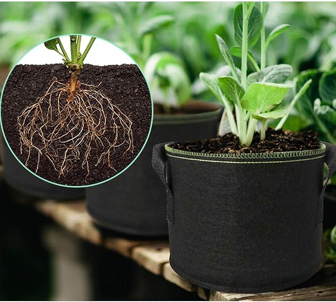 LINERY Planting Bag Black Heavy Duty Thickened Large Capacity Upgrade Hemming Process Grow Bag with Handles Non-Woven Fabric Plant Pots (10-Pack 7 Gallon)