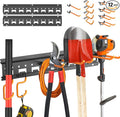 Garden Tool Organizer Wall Mount - Garage Storage and Organization Yard Tool Hanger with Adjustable Pegboard Hooks Shed Rack for Broom Mop Shovel Rake Trimmers, 32 inch Max 350lbs, Black