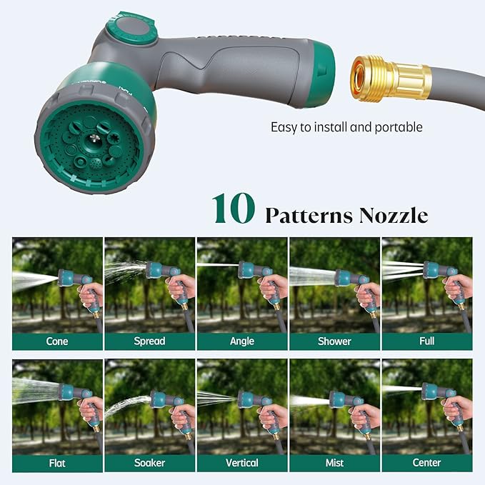 1/2" x 130 ft Retractable Garden Hose Reel, Heavy Duty Water Hose Reel Wall Mounted, Any Length Lock, 180°Swivel, Water Hose with 10-Function Nozzle for Cleaning, Watering (Green)