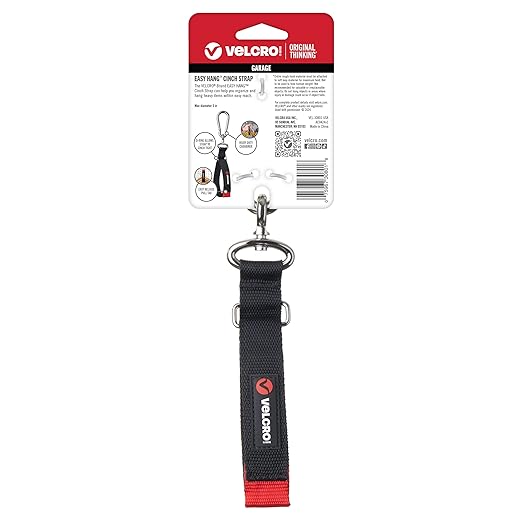 VELCRO Brand Garage Organization Easy Hang Cinch Strap Small, Holds 150 pounds, 16in x 1in, Black, VEL-30801-USA