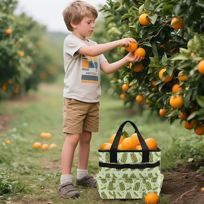 Cucumber Print Garden Tool Bag Portable Gardening Tool Organizer Bag with 10 Pockets and Handle Tool Carrier and Storage for Garden Lawn Yard Casual Camp