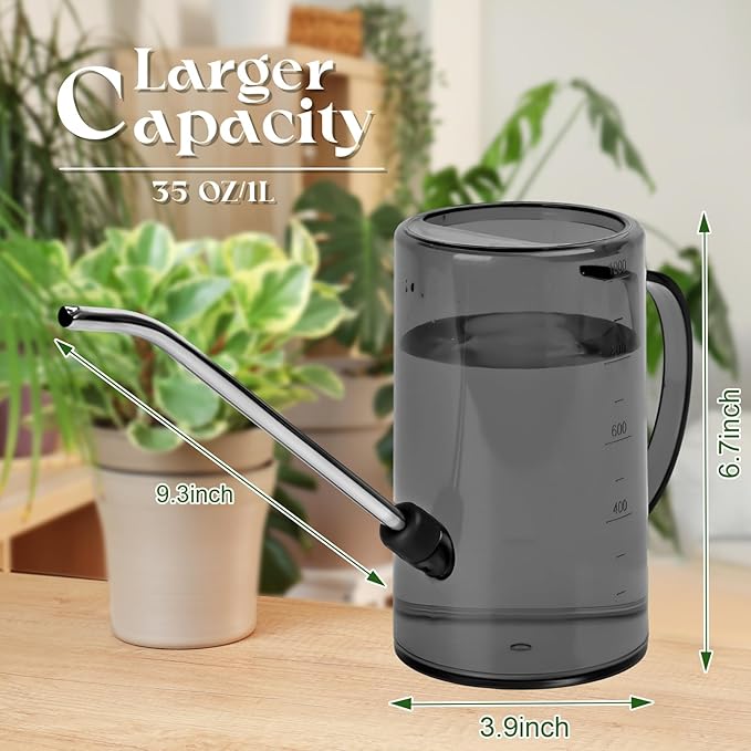 Plastic Watering Can - with Long Spout - 1/4 Gallon - 34 Oz - Grey