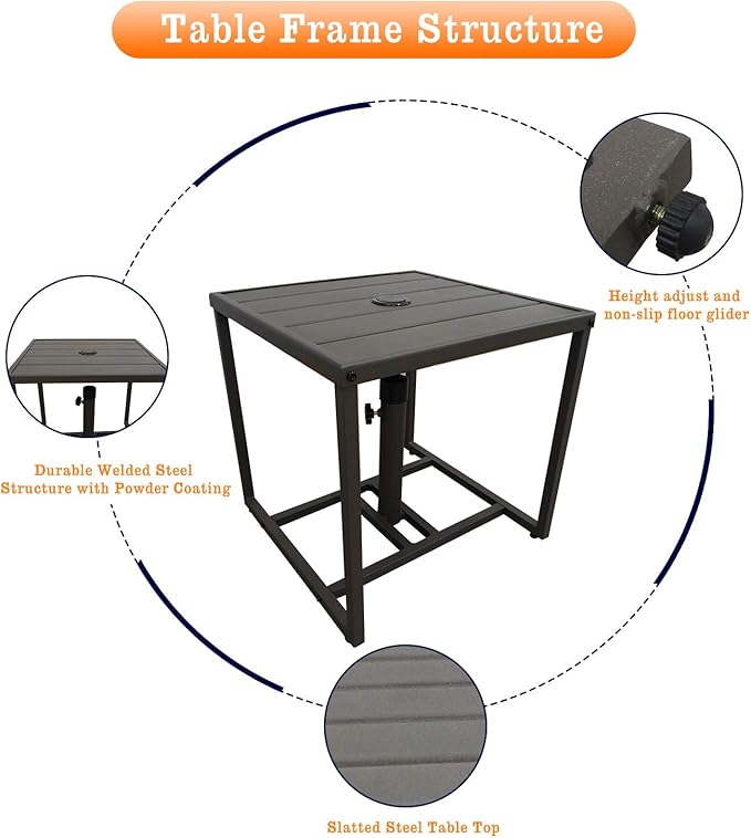 Patio Umbrella Table Stands with Umbrella Hole,with 4 Sand Bags Outdoor Umbrella Bases Small Square Table for Bistro,Balcony, Backyard, Patio, Garden, Deck and Pool Occasions
