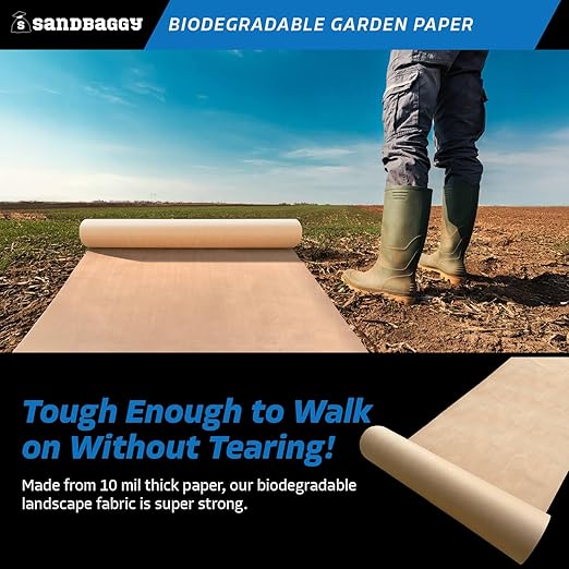 Sandbaggy Biodegradable Landscape Fabric - Garden Paper for Weeds - Paper Mulch Rolls - Made in America (2 ft x 475 ft, 1)