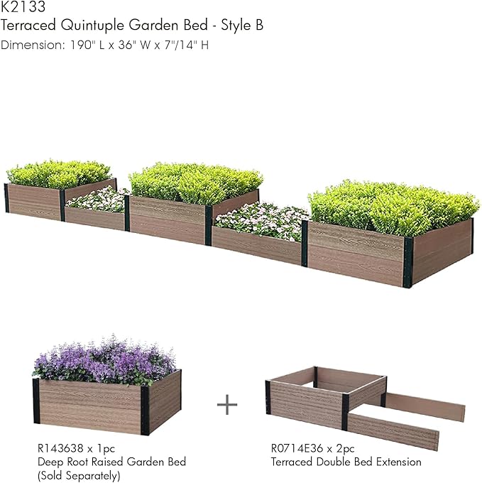 Everbloom Modular 36” Terraced Double Bed Extension (Only Used Raised Garden Bed R073638, R143638 or R0714D36)-Unlimited Possibilities for A Premium Garden Bed