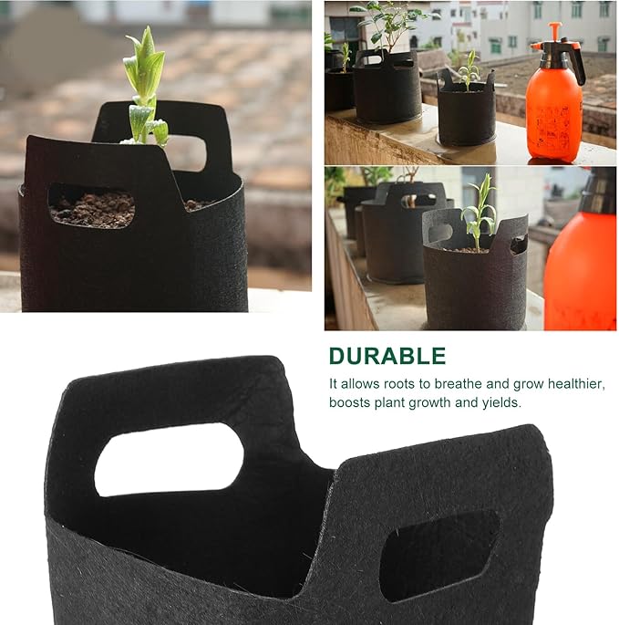5pcs Non-Woven Plant Growing Bags with Handle 1 Gallon Fabric Nursery Pots for Outdoor Gardening Seedling Cultivation Black Grow Bags