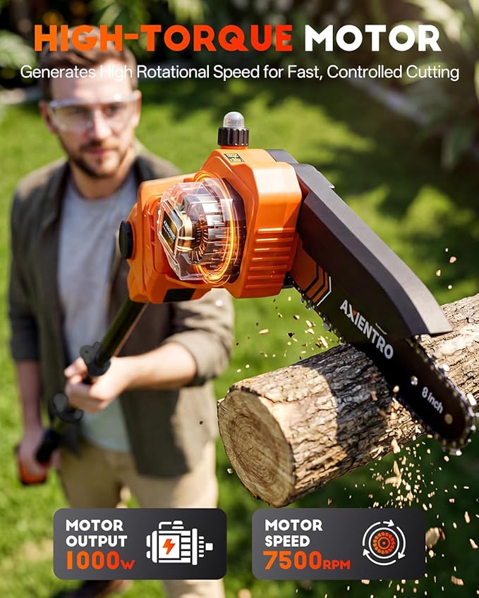 4-in-1 Pole Saw & Pruning Shears, 8-in Brushless Motor Pole Saw for Tree Trimming, Electric Pruners with Extendsion Pole, 2x4000mAh Li Batteries & Charger, 16FT Max Reach