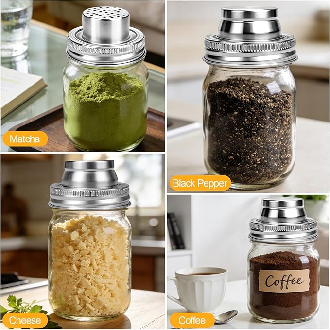 Palksky Stainless Steel Shaker Spice Lids for Regular Mouth Mason Jars, 2 Pack Mason Canning Caps for Spices Coriander Seed Garlic/Rosemary Powder