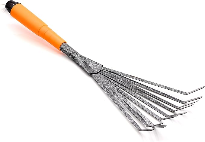 Steel Hand Rake Soil Tiller with Ergonomic Handle, Small Leaf Rake Great for Gardening, Cultivating, Garden Sweep Yard Flower Beds