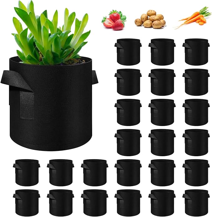 24 Pack 3 Gallon Plant Grow Bags, Thickened Nonwoven Fabric Pots with Handles, Vegetable Planter Bags Containers, Cloth Planters for Garden Vegetable/Flower/Plant/Fruits Outdoor (Black)