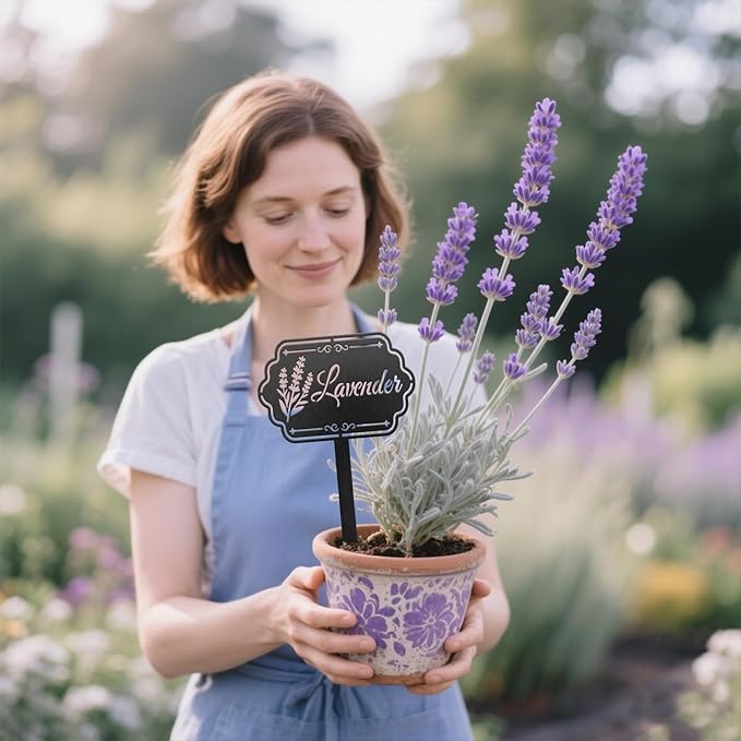 CUTHOLLOW Metal Plant Marker Stake Lavender for Outdoor Indoor, Waterproof 11.8 inch Cute Garden Plant Labels Sign Tag for Herb, Farmhouse Greenhouse Decor - Funny Gardening Gifts