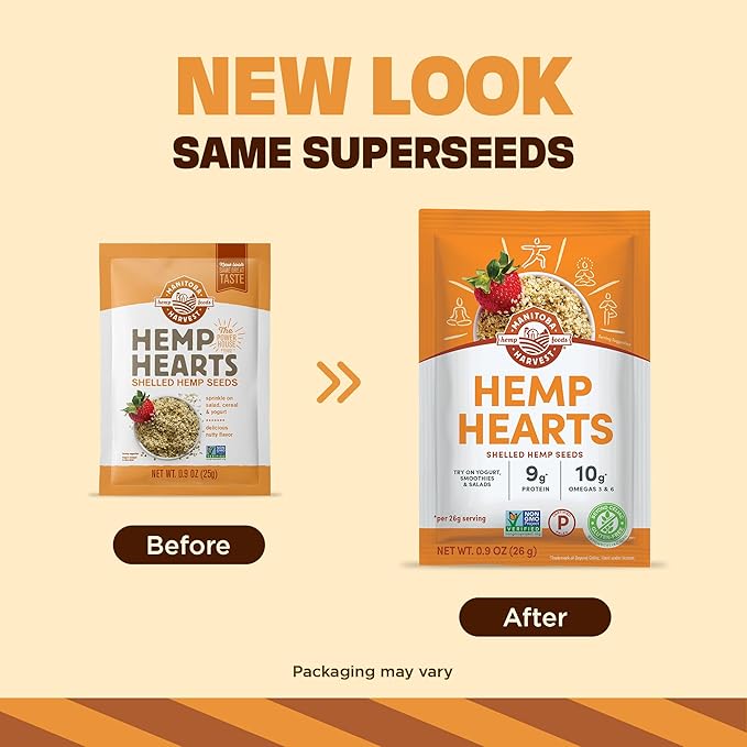 Manitoba Harvest Hemp Hearts, Shelled Hemp Seeds - 0.9oz, Pack of 12-10g Plant Protein & 12g Omega 3 & 6 per 30g serving - Easy to Digest with 9 Amino Acids - Gluten Free, Non-GMO Project Verified