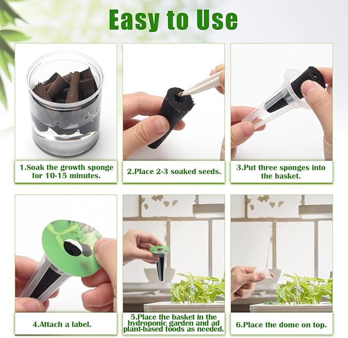 150Pcs Seed Pod Kit for Aerogarden, Anglecai Hydroponics Garden Accessories for Hydroponic Growing System, Grow Anything Kit with 50 Grow Sponge, 50 Pod Label, 24 Grow Basket, 24 Grow Dome, 2 Tweezers