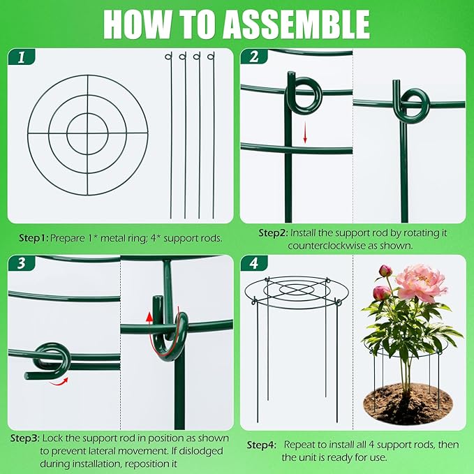 Peony Cages and Supports 8 Pack, 11.5 x 20 Inch Heavy Duty Plant Support Cage Set for Peonies, Roses & Tomatoes – Garden Stakes & Plant Cages for Outdoor Plants (8 Pack, 11.5 x 20 Inch)
