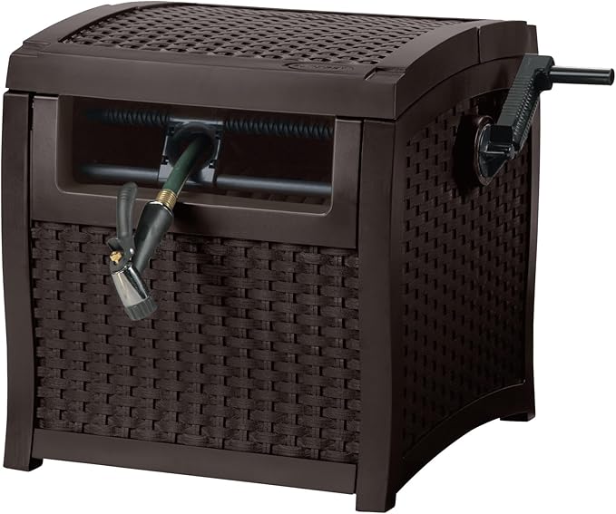 Suncast Hose Reel with Smart Trak Hose Guide, Water-Tight Connection, Durable Resin Construction, 225' Hose Capacity, Brown, Made in the USA