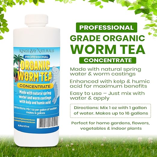 Organic Worm Tea Concentrate – 8 oz Liquid Fertilizer with Kelp & Humic Acid – Compost & Bokashi Booster – 100% Natural Worm Casting Tea for Indoor & Outdoor Plants, Vegetables, Flowers & Trees