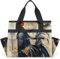 Garden Tool Bag Organizer Garden Tote Bag with Pockets Rooster Watercolor Flowers Tool Storage Organizer Gardening Tool Kit Holder 13" x 6.8" x 2.8"