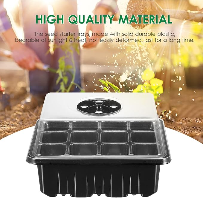 10 Pack Seed Starter Trays 12-Cell Seedling Box with Humidity Adjustment Transparent Domes and Base Trays for Garden Seedling Seed Starting Growing Germination