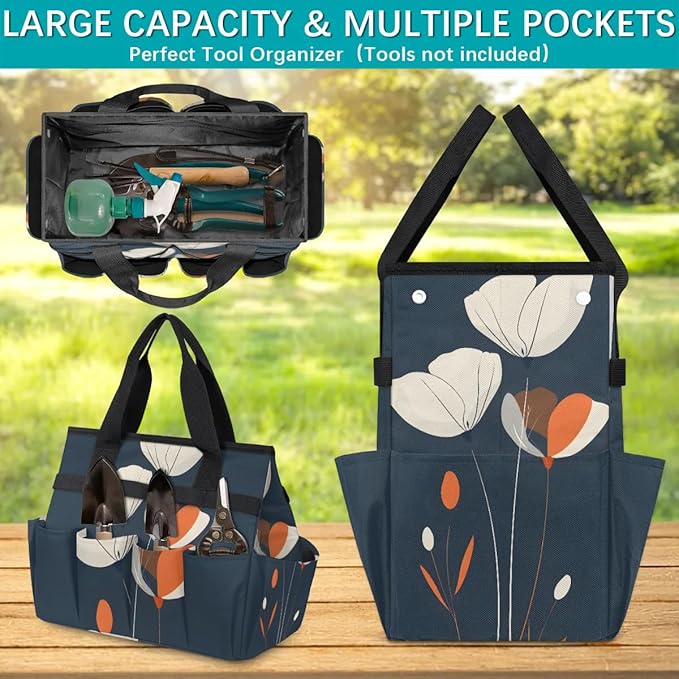 Garden Tool Bag Organizer Garden Tote Bag with Pockets Classic Poppy Tool Storage Organizer Gardening Tool Kit Holder 13" x 6.8" x 2.8"