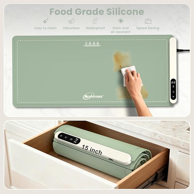 Warming Mat for Food, 36"x16" Food Warming Mat 6 Temperature & Timer Settings Upgrade Graphene Fast Full Surface Heating-Versatile Food Warmer for Gatherings, Parties, Everyday Use-Slate Gray Green