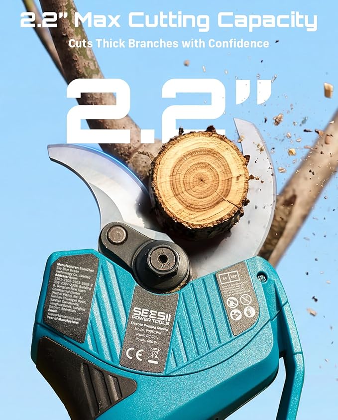 SEESII 2-in-1 Pole Pruning Shears: 2.2" Cutting Diameter Cordless Electric Pole Pruners, 2*4000mAh Batteries, Brushless Motor, Extra SK5 Blade, 4 Mode Adjustable Garden Shears for Tree Flower Trimming