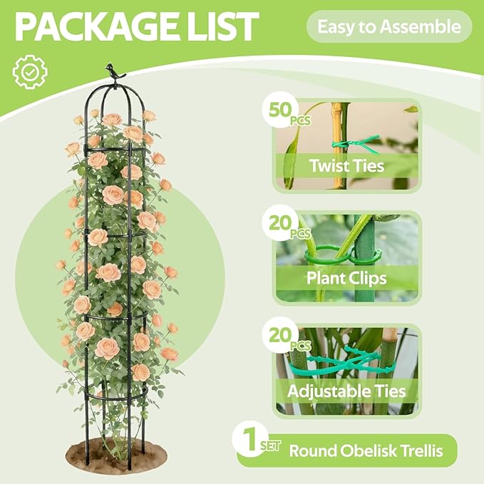 Obelisk Trellis for Climbing Plants Outdoor - Heavy Duty Plastic Coated Steel Core Garden Arch Metal Trellis - Rustproof Tomato Cage Vertical Plant Support for Vines Vegetables Flowers Indoor