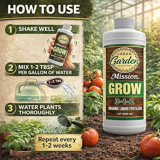 Urban Garden Outfitters Mission Fertilizer Grow 3-1-2 Organic Liquid Plant Fertilizer-All-Purpose, Fish-Based Nutrient Boost for Healthy Growth, Indoor & Outdoor, Gallon