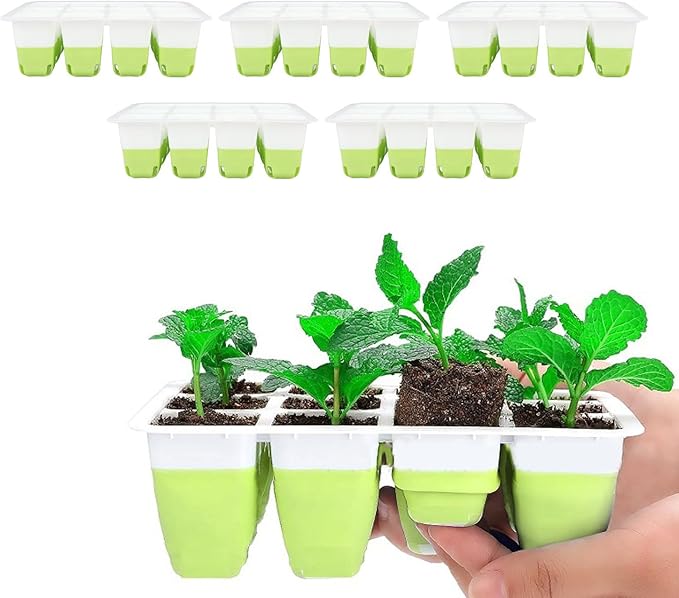 Yosoo Health Gear Plant Starting Tray 5 Packs Silicone Seed Starter Tray, Reusable Out Cells Indoor Plant Germination Tray for Vegetables Fruits Flowers, Flexible Plant Tray with Humidity Dome