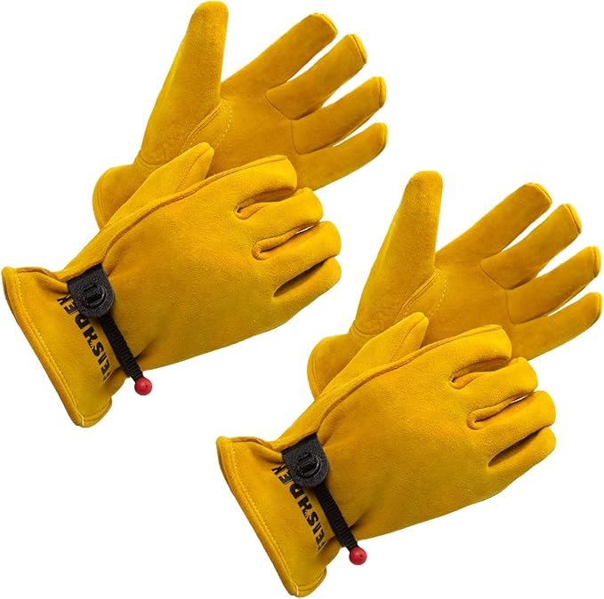 Kids Work Gloves Age 2-14, Extra Soft Deerskin Suede, Durable, Flexible Toddler Youth Genuine Leather Gloves for Kids Yard Work, Working, Gardening (Small, Yellow, 2-4 Years Old)