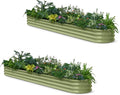 2-Pack Galvanized Raised Garden Bed 10x2x1 | 8x4x1 ft, 12" Tall Metal Planter Box for Outdoor Plants, Modular Raised Flower Bed Rust Resistant Coating, Long Planter for Vegetable - Moss Green