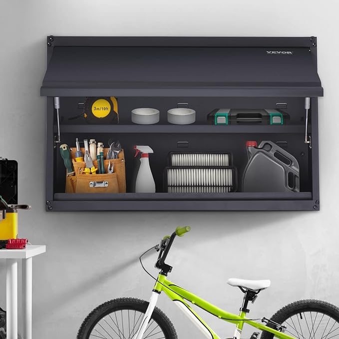 VEVOR Metal Storage Cabinet, 120lbs Load Capacity per Shelf, 20'' Tall Wall-Mounted Powder-Coating Steel Garage Cabinet with Adjustable Shelf, Press to Close & Open Door Perfect for Office Garage Tool