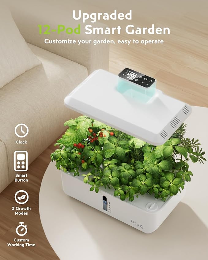 Hydroponics Growing System Garden: 12 Pods Indoor Gardening System with Custom Time Grow Light Height Adjustable Quiet Plants Germination Kit - Gardening Gifts White