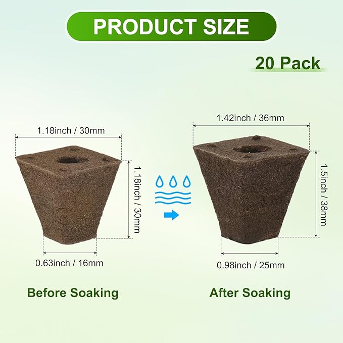M METERXITY 20-Pack Grow Sponges, 1.4x1x1.5 Inch Replacement Root Growth Sponges Seed Pods for Plant Rooting/Seed Germination/Hydroponic Gardens System Supplies, Starter Plug for Seeds