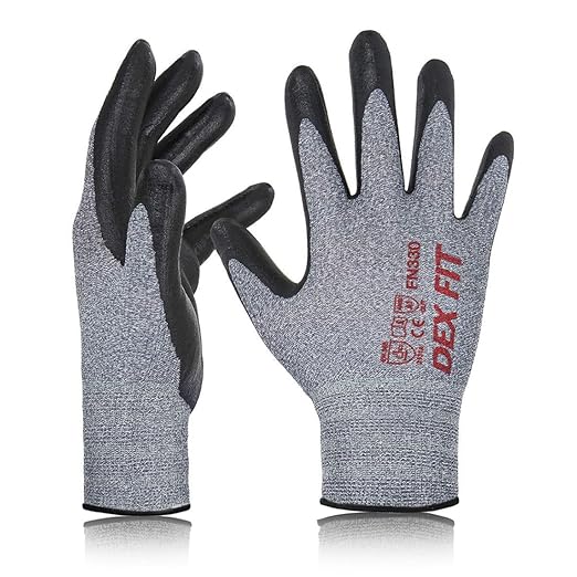 DEX FIT Nitrile Work Gloves FN330, 3D-Comfort Stretchy Fit, Firm Grip, Thin & Lightweight, Touch-Screen Compatible, Durable, Breathable & Cool, Machine Washable; Grey XL (10) 12 Pairs