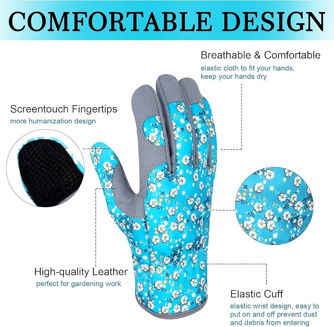 Leather Gardening Gloves for Women Thorn Proof Garden Gloves Touch Screen Working Gloves Gifts