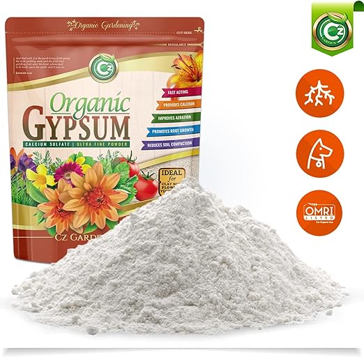 Organic Gypsum Powder 5LB - Made in USA - OMRI Listed - Calcium Sulfate Dihydrate - Garden Soil Amendment Fertilizer for Lawns, Plants, Mushroom Cultivation. Calcium & Sulfur. Cures Blossom End Rot