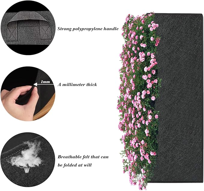 Square Grow Bags, Garden Fabric Planter Container with Handles Bed Flower Vegetables Pots 1MM Thickness Economic Colorful (Black,23.62x11.81x7.87 Rectang)