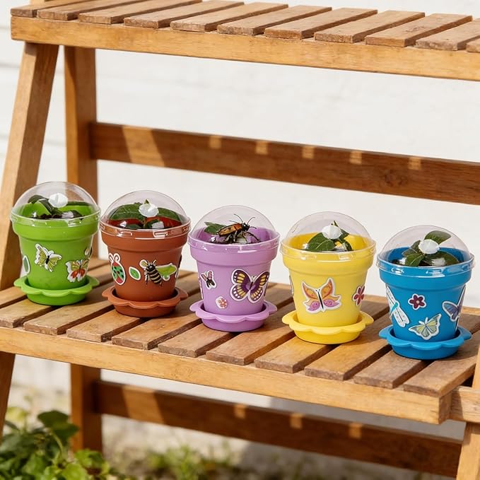 50 Packs Cupcake Plant Nursery Pots with Humidity Dome, Small Plastic Flower Plant Pots with 40 Sheet Stickers, Seeds Starter Pot Flower Planting Container for Seedlings Succulent Display (Mix Colors)