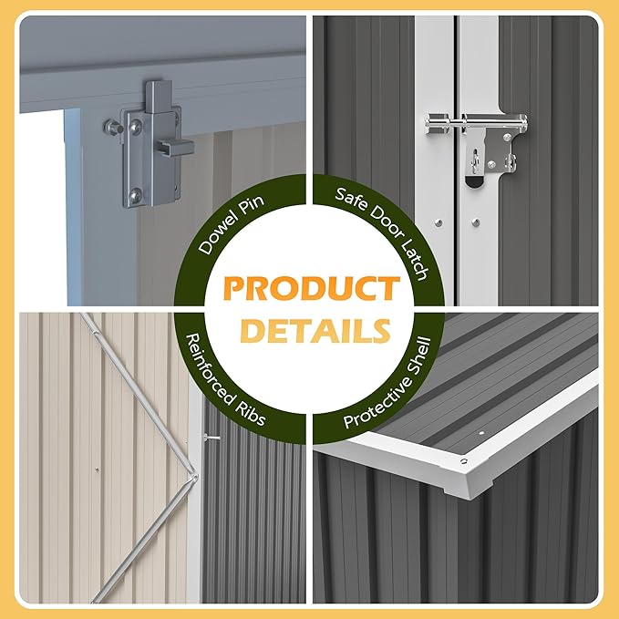 10'x4' Waterproof Storage Shed with 2.3'x3.6' Side Space, Heavy Duty 2-in-1 Garden Tool Shed with Lockable Door & Floor Frame for Backyard, Patio, Lawn, Bicycles, Galvanized Steel, Gray