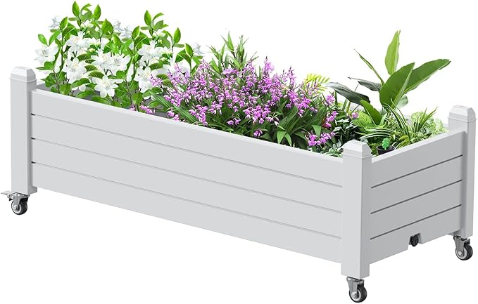 Elevated Raised Garden Bed with Wheels, Outdoor Large Resin Patio Planter Box Stand Divisible with Drain Plug,Water Monitor for Plants Vegetables Flowers Fruits(Ashen)