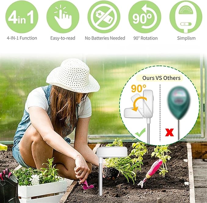 Soil Tester Moisture/Light/PH/Nutrient 4-in-1 High Precision Soil PH Meters For Gardening, Potted Plants, Lawn(2 PCS)