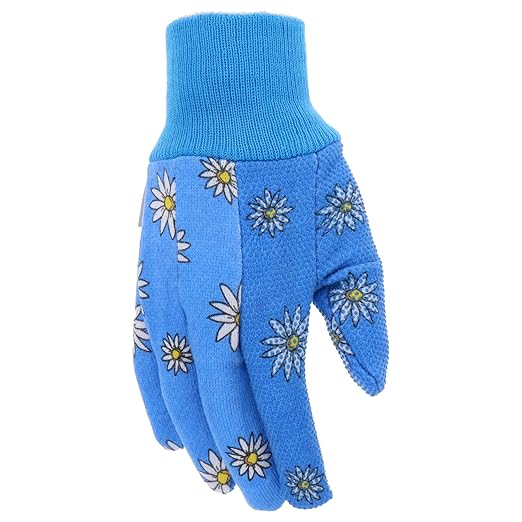 MUD Essential Women's PVC Dotted Palm And Daisy Printed Jersey Garden Glove, Extreme Comfort, Excellent Grip, Durable Wear, Blue, Medium/Large (M61001B-WML)