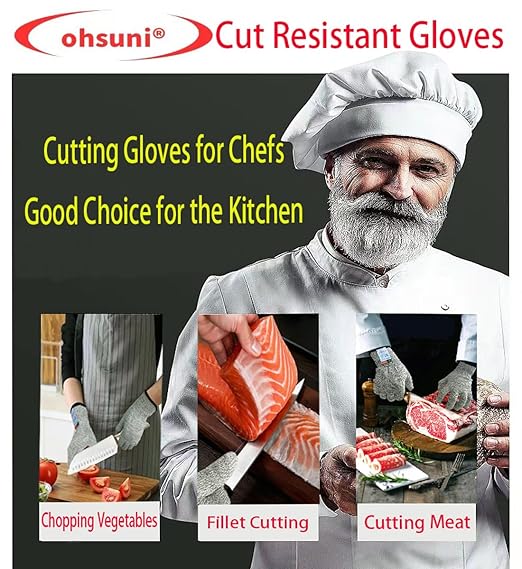 Cutting Gloves, 1 Pairs of Cut Resistant Gloves Food Grade, Cut Resistant Gloves for Kitchen, Oyster Shucking, Fish Fillet Processing, Carving Wood and Gardening(Large-Blue)