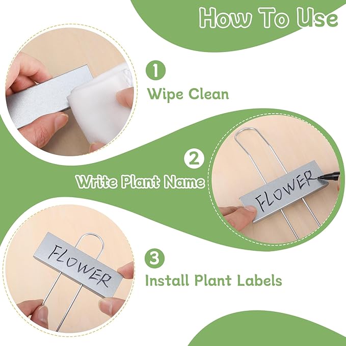 50 Pack Metal Plant Labels, Reusable Waterproof Garden Markers with Pen, Height 10.6'' Label Area 3.5'' X 1.2'' Nursery Seed Tags for Vegetables Flower Greenhouse(Silver)