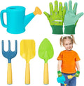 Biubee Kids Gardening Tools Set - Sturdy Kids Watering Can Toy Toddler Children's Gardening Kit Set with Metal Shovel Hand Rake Gloves for Girls Boys Birthday Gift Outdoor Beach Sand, Cyan