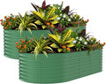 Garvee 2 Pack 8x4x2ft Galvanized Raised Garden Bed Kit, Oval Metal Planter Boxes with Anti-Cut Safety Edges, Rust-Resistant Deep Root Planters for Outdoor Vegetables, Flowers, Herbs, Green