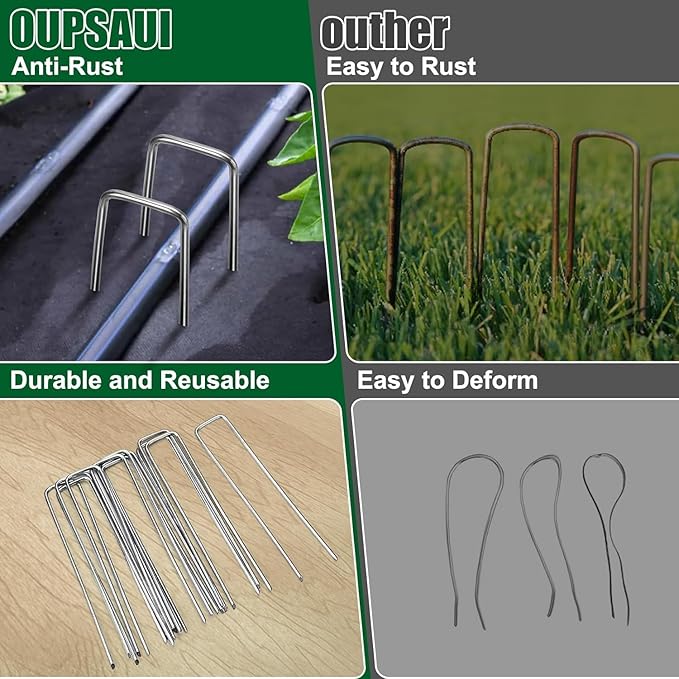 OUPSAUI 10 Inch Galvanized Landscape Staples Stakes, 12/25/50/100/200pcs Garden Metal Stakes for Weed Barrier Fabric, Fence Stakes, Tent Stakes, Christmas Decorations (12pcs)