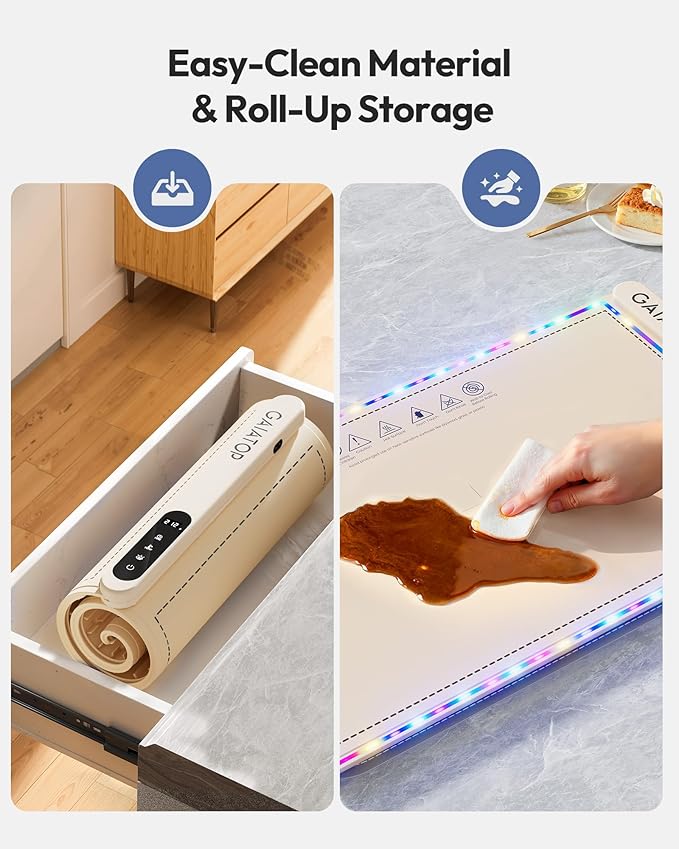 Gaiatop Warming Mat for Food with Trivet & Light, Food Warming Mats for Countertop, 6 Temp Level, 6 Timer Settings, Full-Surface Fast Heating, Portable Silicone Food Warmer for Parties Buffet